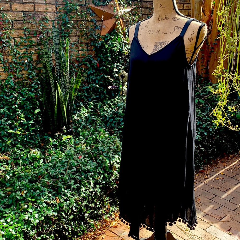Black slip dress, with decorative hem, Small